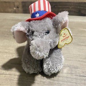 Aurora Small 8" Gray Patriotic Elephant Bean Plush Stuffed Toy Animal Republican - Picture 1 of 9