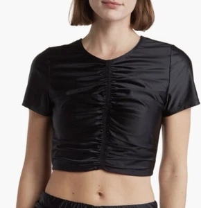 Good American gerafftes schwarzes Cropped Badeshirt Top Größe Medium - Bild 1 von 7