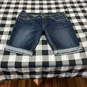 Silver Jeans Suki Denim Shorts Damen Übergröße 18 x 13 lang Stretch dunkel Bermuda - Bild 1 von 13