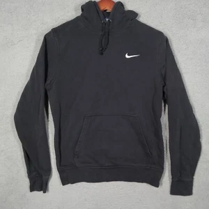 Nike Men’s Small Black Fleece Pullover Hoodie Sweatshirt Distressed Embroidered - Picture 1 of 9