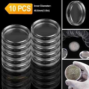 Cápsulas redondas transparentes portamonedas de 10 piezas 40,6 mm para almacenamiento redondo de monedas de plata de 2 oz - Imagen 1 de 8