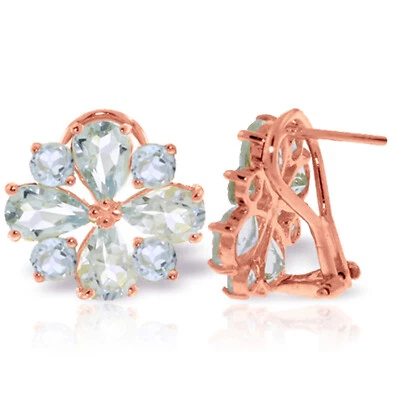 4.85 CTW 14K Solid Rose Gold French Clips Earrings Natural Aquamarine - Image 1 of 3
