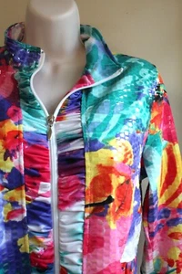 Toni Morgan Jacket Womens M Petite Rainbow Floral Sequin Zip Fitted Vintage Y2K - Picture 1 of 7