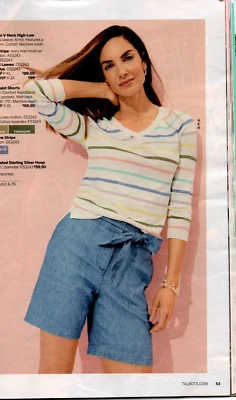 NUEVO CON ETIQUETAS $70 TALBOTS AZUL CINTURÓN CHAMBRAY MEZCLA LINO 6" PANTALONES CORTOS 16 Foto 1 de 2