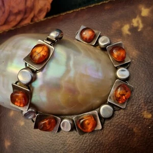 Modernist Armband Einer Fehrn Kopenhagen Silber 830er Ostseebernstein L 18,5 cm - Bild 1 von 10