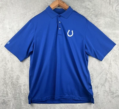 Indianapolis Colts Antigua Polo Golf Shirt Mens L Solid Blue Horseshoe Logo - Image 1 of 4