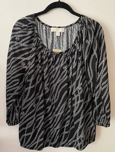MICHAEL KORS BLACK SILVER CHAIN LINK MK LOGO Blouse 3/4 Sleeve Shirt NWT (A-5) - Picture 1 of 4