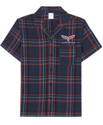 Camisa Corvette Para Hombre XL Azul Rojo Blanco Rayas Informal Abotonada Manga Corta Foto 1 de 2