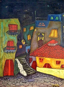 JEWISH NEIGHBORHOOD IN PARIS. OIL ON CANVAS. SIGNED. PARIS. FRANCE. CIRCA 1940 - Picture 1 of 1