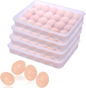4 Set Clear Egg Holders with Lid - 96 Capacity Plastic Egg Storage for Fridge - Picture 1 of 12