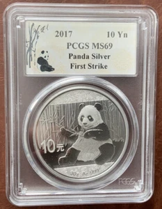 2017 CHINA 10 Yen Panda Silver PCGS - MS69 FIRST STRIKE. - Picture 1 of 2