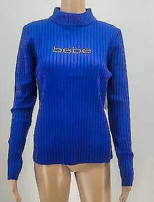 Bebe Synthetic Logo Mock Neck Sweater, Blue Size Large - Image 1 of 1