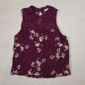 Wallflower Shirt Youth Girls XL Purple Floral Sleeveless Crochet High Neck - Picture 1 of 12