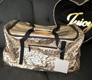 Calvin Klein Metallic Gold Logo Nylon Duffle Sports Bag Soft Sided MSRP$199 - Picture 1 of 4