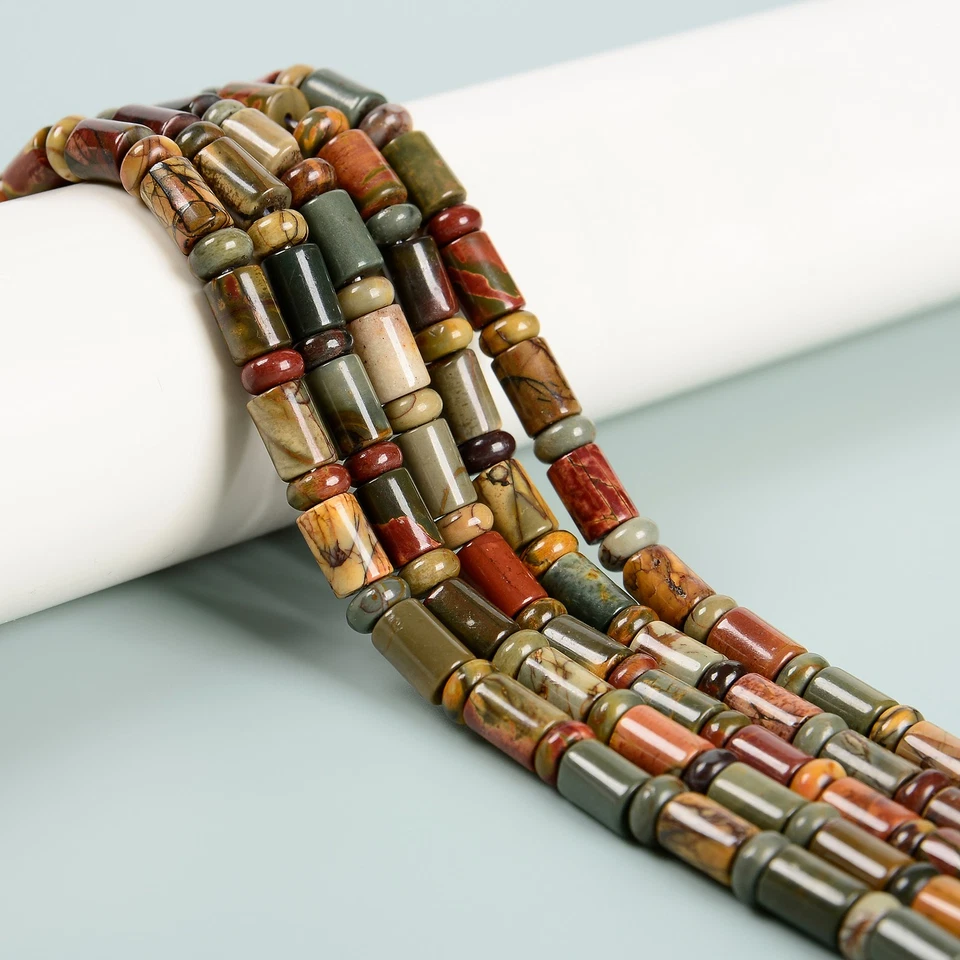 Natural Red Creek Jasper Cylinder Tube with Rondelle Beads 6x10mm 15.5'' Strand - Image 1 of 2