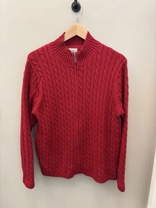 L.L. Bean Women’s XL Red Ribbed Cable Knit 100% Cotton Full Zip Sweater Cardigan - Picture 1 of 8