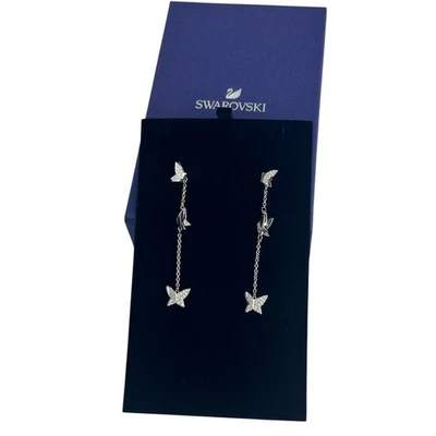 Pendientes colgantes Swarovski Idylia Lilia mariposa, largos, blancos, chapados en rodio Foto 1 de 4
