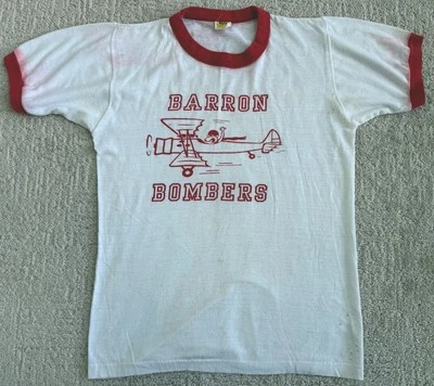 复古 70 年代 80 年代巴伦轰炸机 T 恤小号史努比红色巴伦空军军事 — 第 1/4 张图片