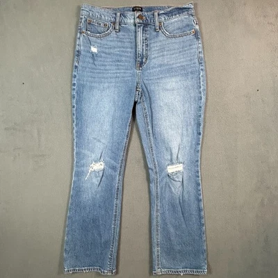 J Crew Jeans Womens 28 Mid Rise Flare Crop Med Wash Stretch Distressed Denim - Image 1 of 4