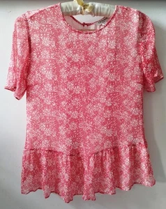 L.K. Bennett Strawberry Pink/White Floral "Jellybean" Silk Top – Size 10 UK - Picture 1 of 7