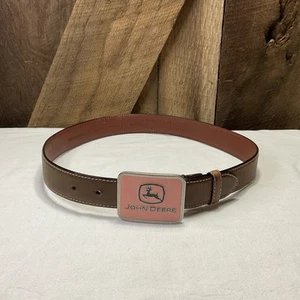 JOHN DEERE Girl's Tan Leather Belt Pink Stitching Pink Buckle Western Size Large - Picture 1 of 4
