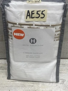 Hotel Collection Chain Link Embroidery (2) Standard Pillowcases White / Gold New - Picture 1 of 3