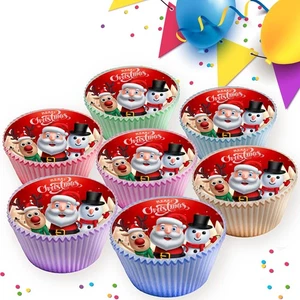 MERRY CHRISTMAS SANTA & RUDOLPH EDIBLE ICING & RICE PAPER CUPCAKE TOPPERS CRC005 - Picture 1 of 1