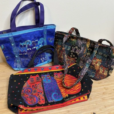 3 件 复古 Laurel Burch Indigo 猫托特包 预购钱包 批量 Kitty — 第 1/4 张图片