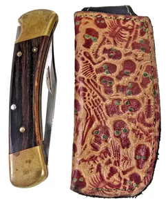 Buck 110 Funda de Cuchillo de Cuero Calavera y Hueso Cuero Hecho a Mano Bolsillo Cinturón Lazo - Imagen 1 de 14