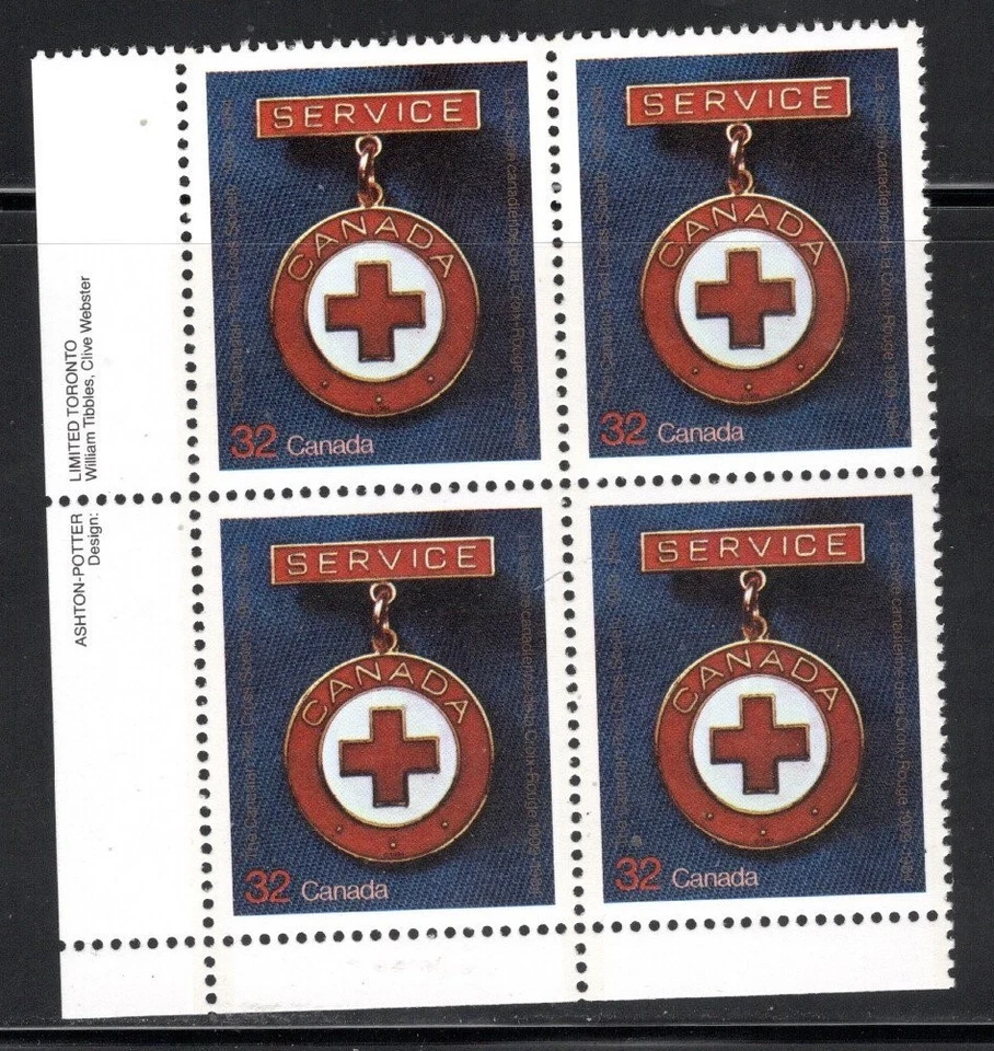 Sello de Canadá Scott #1013, 32c, Sociedad de la Cruz Roja, Bloque de 4, MNH, SCV $2,00 Foto 1 de 1