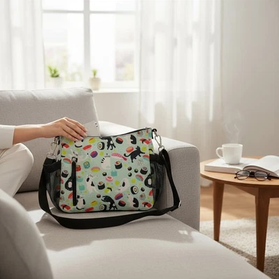 Bolsa satchel Lily Bloom Reese Coho – Estampa de gatos e sushi – Bolsa ecológica – Nova com etiquetas - Imagem 1 de 4