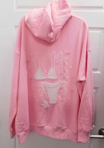 Sunkissed Coconut Lottie Pink Bikini Beaded Ocean Hoodie 100% Cotton $84rt  sz L - Picture 1 of 6