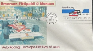 Romp Cachets U587 Auto Racing Emerson Fittipaidi @ Monaco Embossed Envelope  - Picture 1 of 1