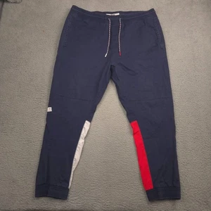 Tommy Hilfiger Denim Jogger Pants Men’s XL Navy Blue Red White Colorblock Track - Picture 1 of 11