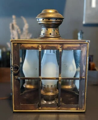 Antique Corner Mounted Mirrored Lantern Sconce w/ Plug And Switch Single Bulb - Image 1 of 4