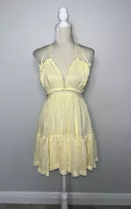 Free People Vestito Mini Babydoll 100 Gradi Giallo a Pois Maglia y2k Fluido Nuovo M - Foto 1 di 23