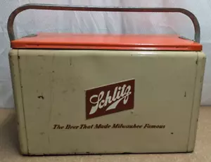 Cassetta del ghiaccio vintage Cronstrom's Schlitz birra metallo picnic 19" - Foto 1 di 10