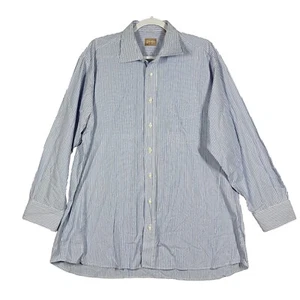Gitman Bros Shirt Mens 17.5 x 33 Blue Striped Oxford Button Down Long Sleeve USA - Picture 1 of 7