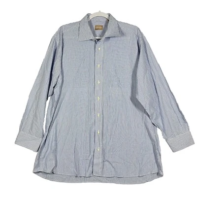 Gitman Bros Shirt Mens 17.5 x 33 Blue Striped Oxford Button Down Long Sleeve USA - Image 1 of 4
