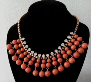 Faux Coral Rhinestones Bib Necklace - Picture 1 of 11