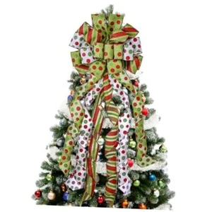 Christmas Tree Topper Wreath Bow Large Christmas Bow Tree Topper,Red Dot Green - Picture 1 of 7
