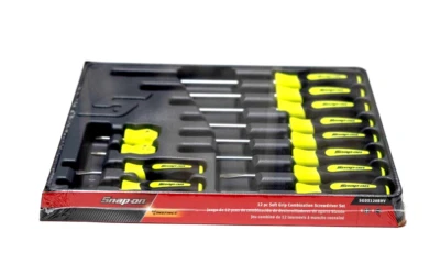 Snap On Tools NEW SGDX120BHV 12pc Hi-Viz Yellow Soft Grip Combo Screwdriver Set - Image 1 of 4