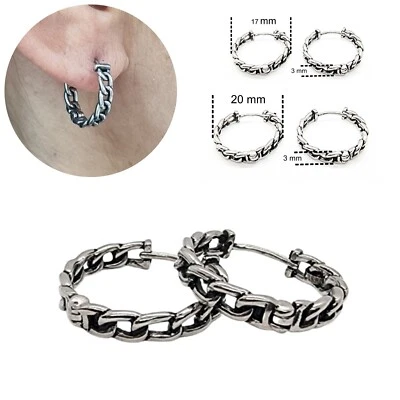 Orecchini a catena uomo donna cerchi in acciaio inox cerchietti colore argento  - Immagine 1 di 4