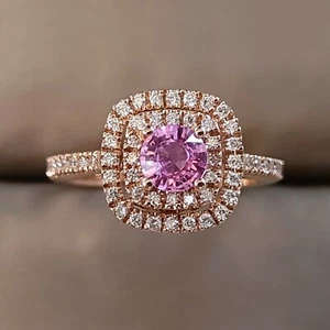 Anello ZAFFIRO ROSA naturale e doppio giro DIAMANTI 0,34 CT oro ROSA 18 kt 750 - Foto 1 di 14