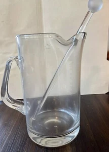 VTG Romanian CLEAR GLASS Martini Cocktail Pitcher w Stirrer Stick 8.5” ROUMANIA - Picture 1 of 11