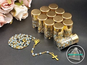 US 12pcs Blue Clear Rosary Necklace w\ Pendant  in Glass Jar for  Baptism Favors - Picture 1 of 5