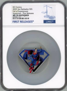 2025 Barbados 3 oz Silver Superman Shaped Coin NGC 70 FR BOX AND COA - Picture 1 of 5