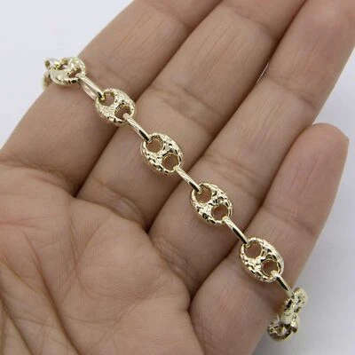 7.5mm Puffed Mariner Anchor Textured Chain Bracelet Real 10K Yellow Gold - Image 1 of 4