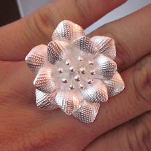 Silver 925 Rings Hill tribe Karen Argento Anello Band Gorgeous Flower Floral - Picture 1 of 5