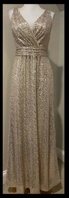 DAVIDS BRIDAL Womens Bridesmaid Gold Sequin Evening Occasion Dress - Size 12 - Imagem 1 de 4